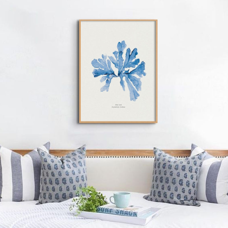 Set of 3 Indigo Seaweed Paintings - Unframed Beach House Art set of blue abstract line art prints