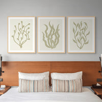 Abstract Neutral Seaweed Art Print No 1 | Coastal Graphic Wall Decor | Handcrafted Lino Cut Design - Unframed