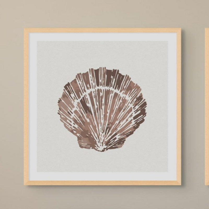 Set of Three Mocha Coral and Shell Art Prints  - Unframed