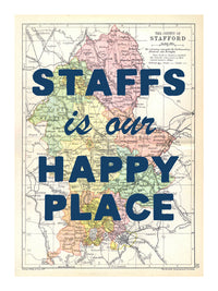 Happy Place Map Print With Blue Font - Personalised