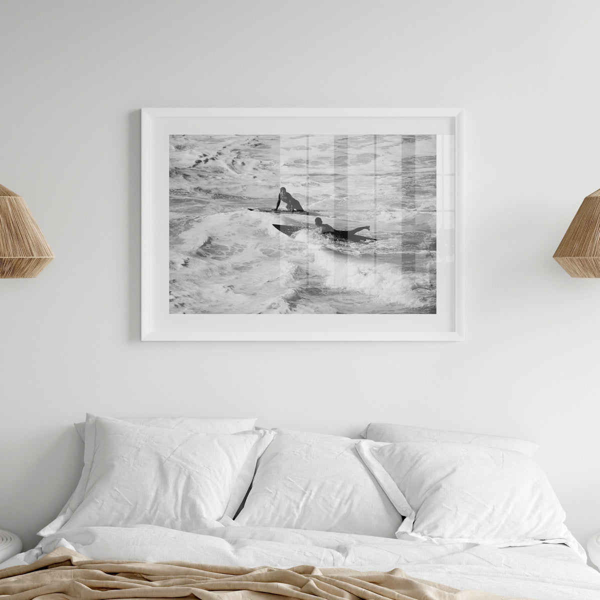 Surfer Paddling Outback Photography Print | Black & White Beach Photography - Unframed