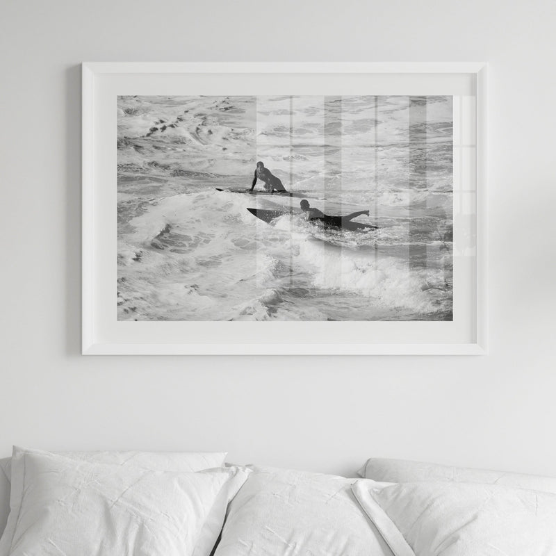 Surfer Paddling Outback Photography Print | Black & White Beach Photography - Unframed