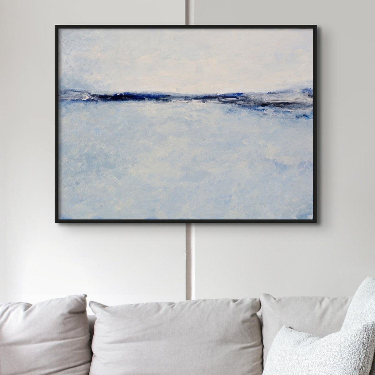 Tide Beach Print | Navy Blue | Abstract Sea Painting - Framed Wall Art