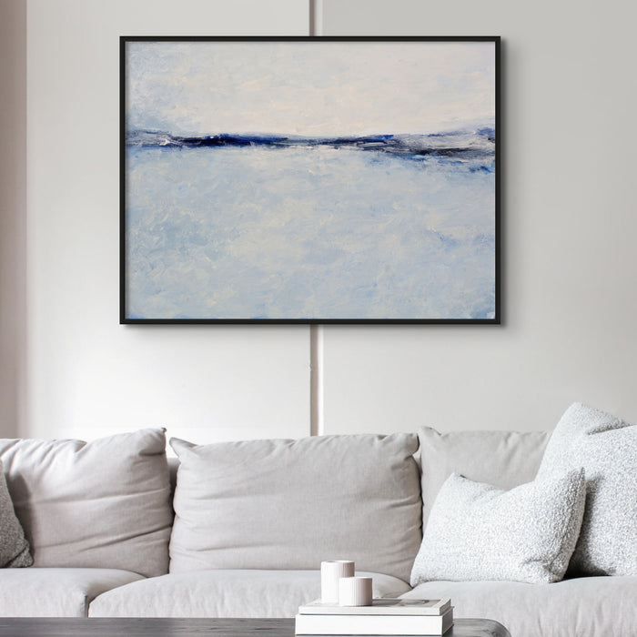 Tide Beach Art | Navy Blue | Abstract Sea Painting - Framed Canvas