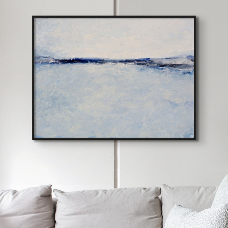 Tide Beach Art | Navy Blue | Abstract Sea Painting - Framed Canvas