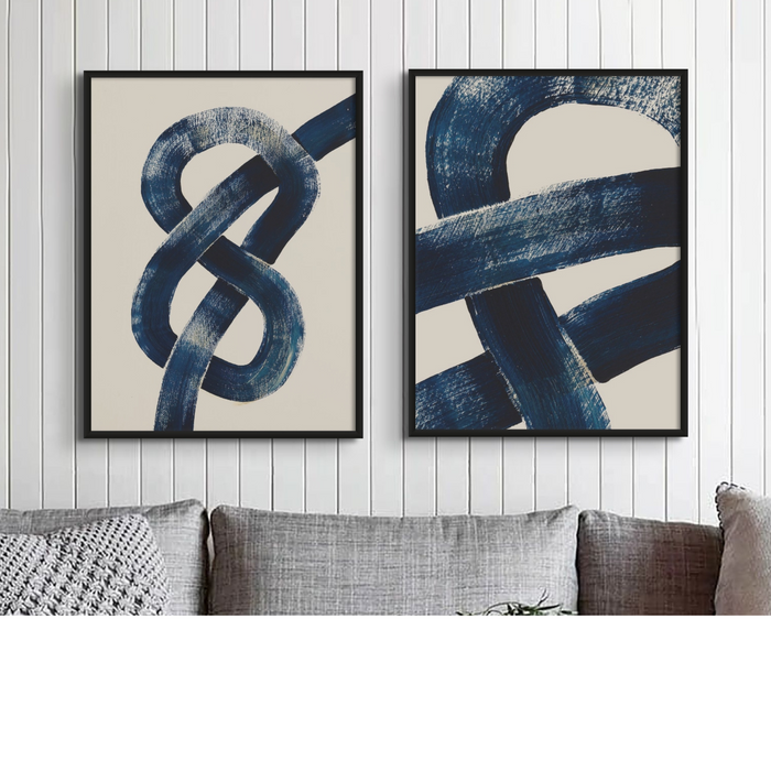 Set of Two Abstract Knot Paintings - Unframed Beach House Art - blue abstract art