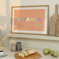 Vitamin Sea | Typography Art Print | Peach Fuzz Edition - Framed Beach House Art - Vintage bird paintings