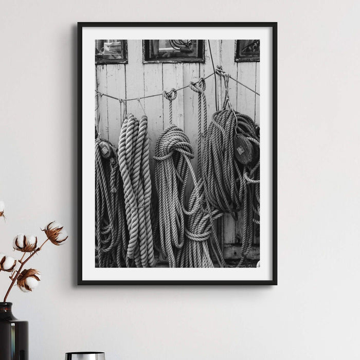 Vintage Ropes Sailing Photograph | Black & White Photography Print - Framed