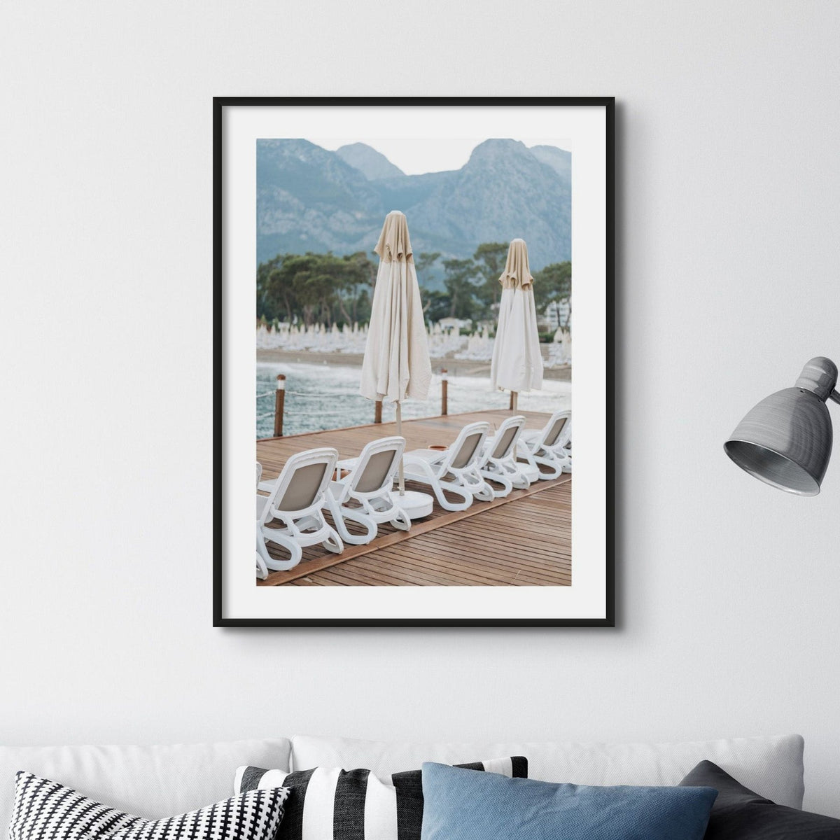 White Umbrellas Italian Coast Photo | Italian Photography Print - Framed Wall Art