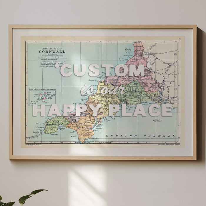 Happy Place Map With White Font - Personalised