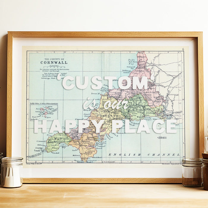 Happy Place Map With White Font - Personalised