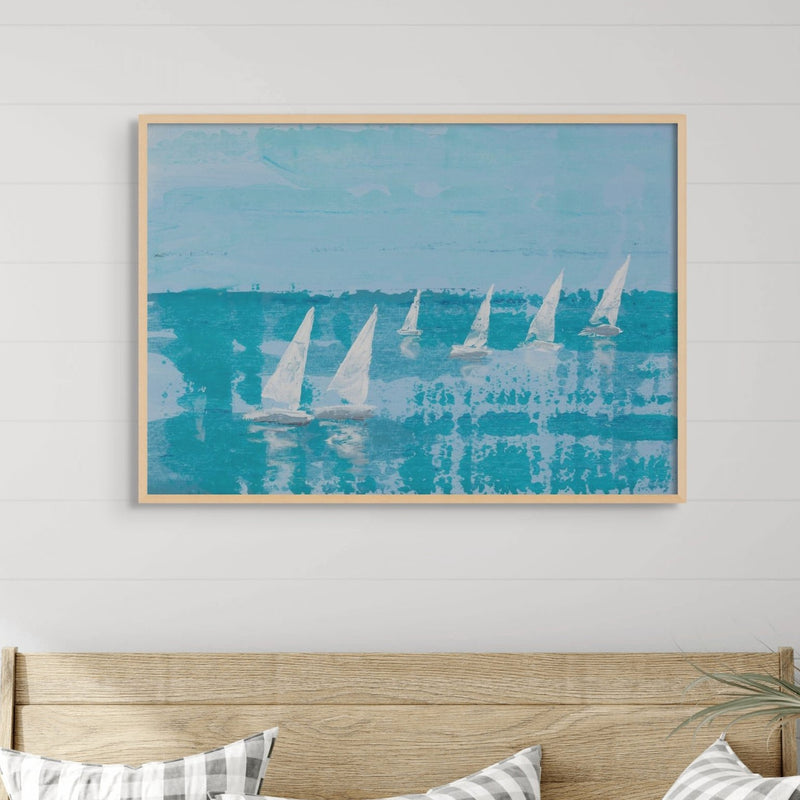 White Sail Regatta | Sailing Painting | Nautical Sailing Regatta Painting  - Framed