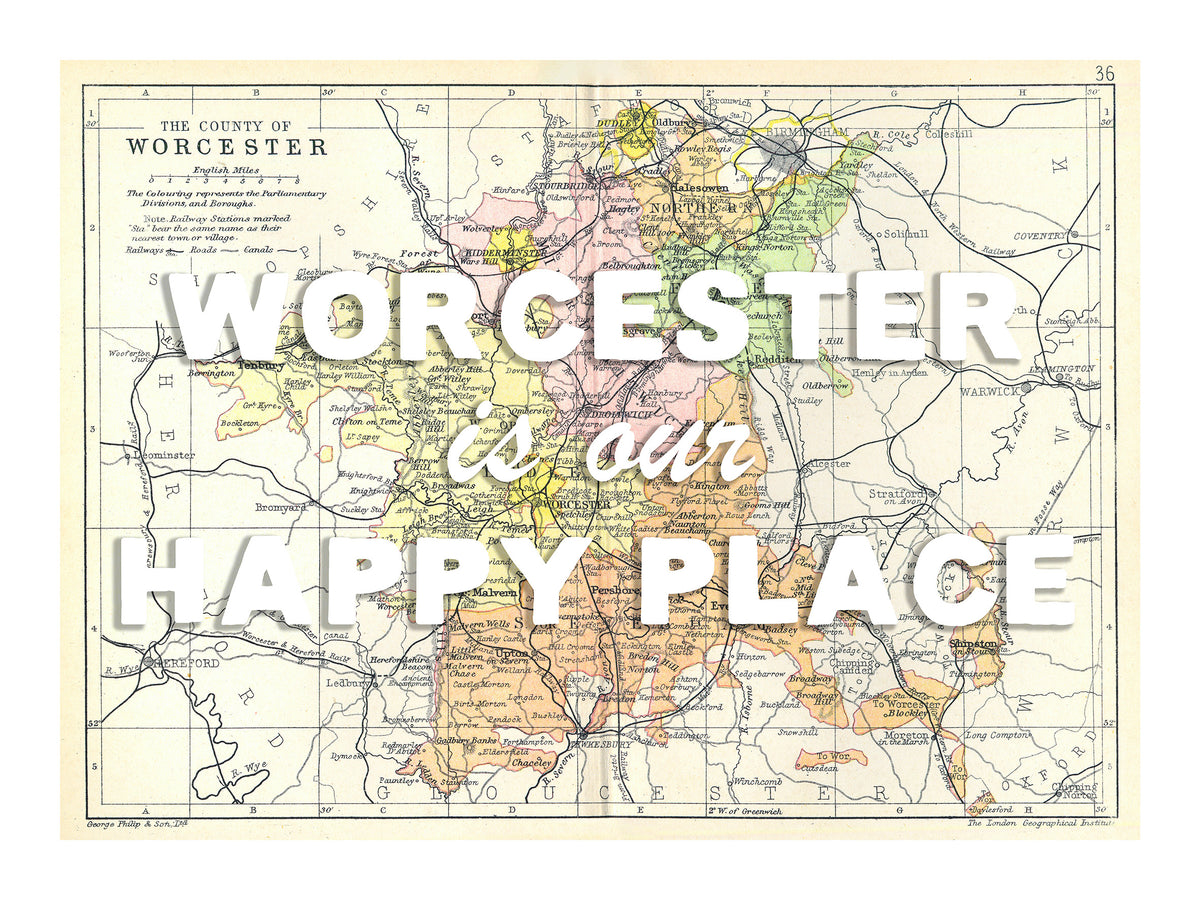 Happy Place Map With White Font - Personalised