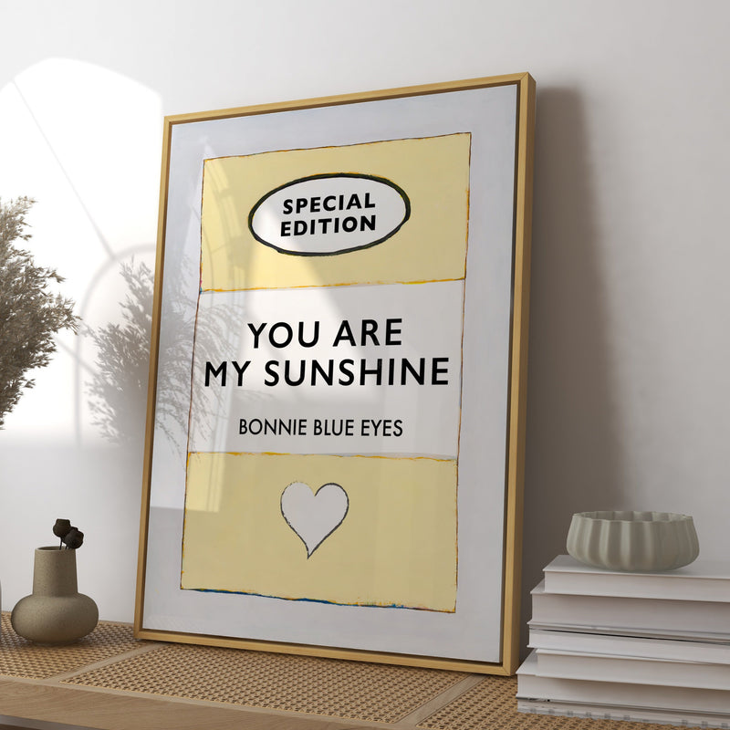 You Are My Sunshine song lyric on vintage style book cover - Framed