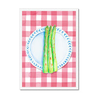 Asparagus Painting on Red Gingham | Kitchen Wall Art - Framed