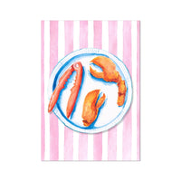 Lobster Painting on Red Pink Stripe | Kitchen Wall Art - Unframed