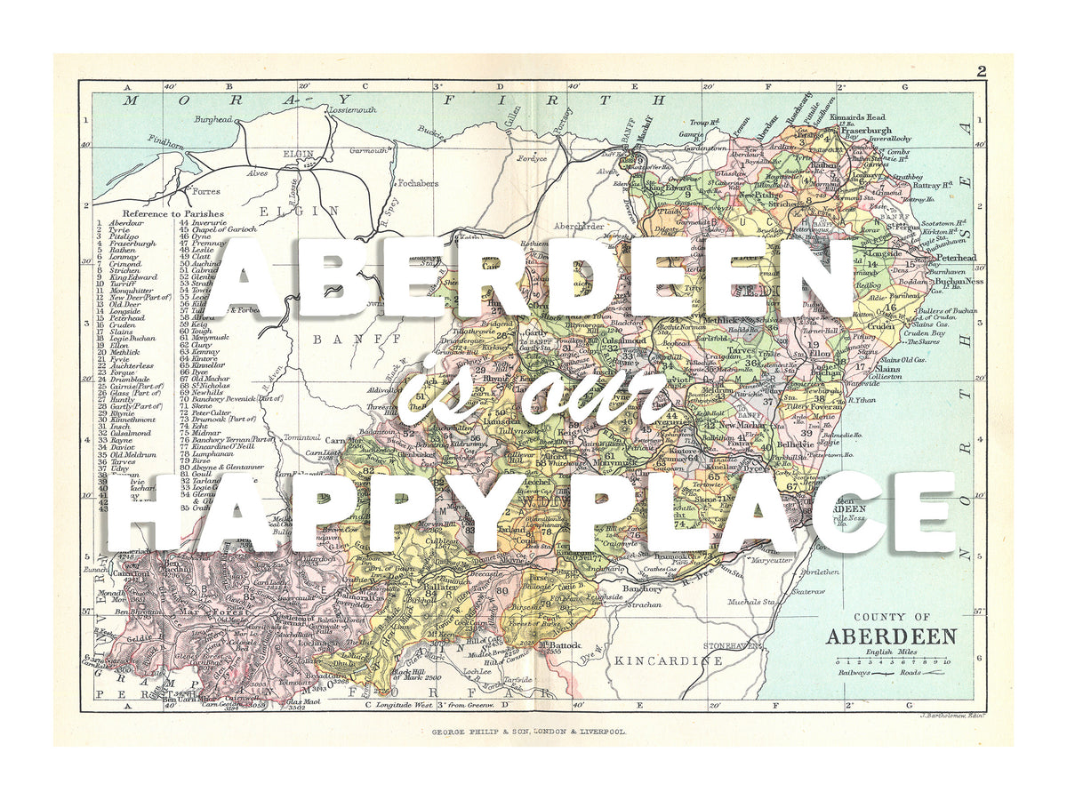 Happy Place Map With White Font - Personalised