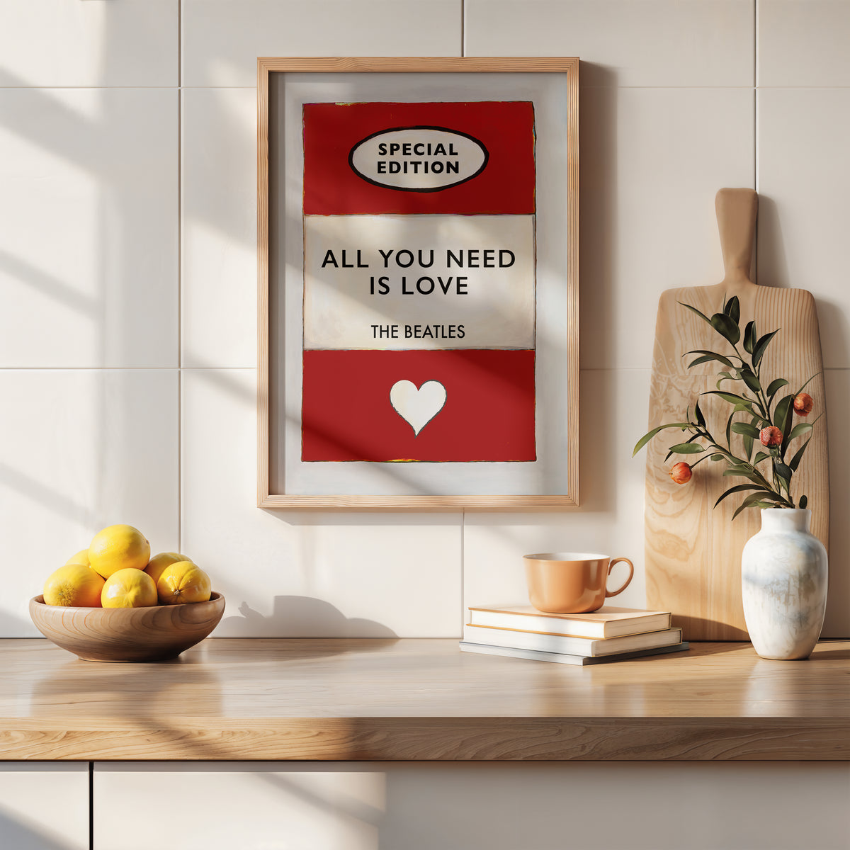 All You Need is Love romantic quote print on vintage style book cover - Framed