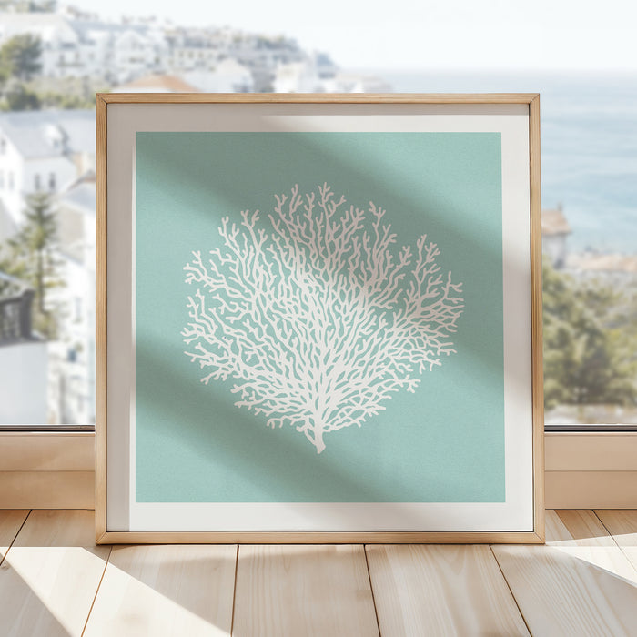 Coral Print | Graphic Coral Art Print | Aqua Blue - Unframed