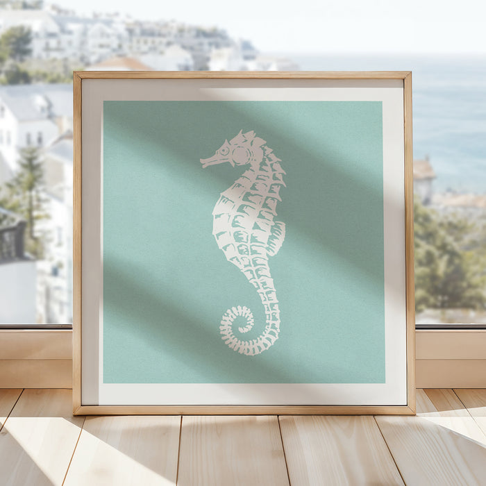 Seahorse Print | Graphic Seahorse Art Print | Aqua Blue - Unframed