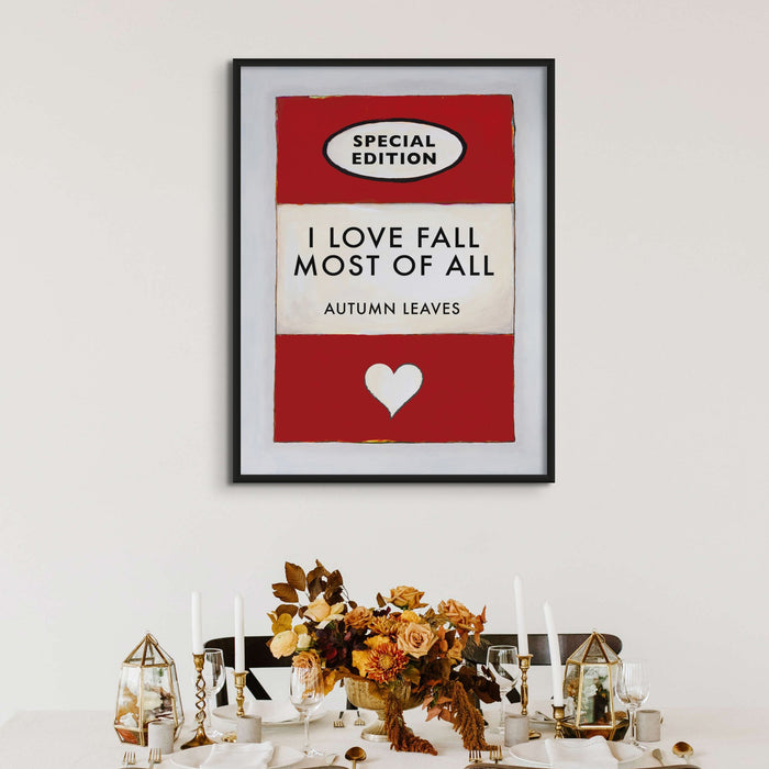 Autumn Leaves Quote on  Vintage Style Book Cover Print  - Framed