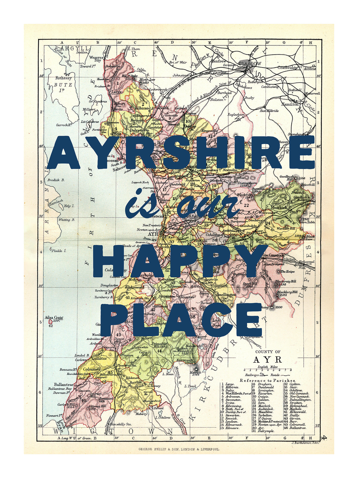 Personalised Quote on Map Print | Personalised Vintage Map Picture - Unframed