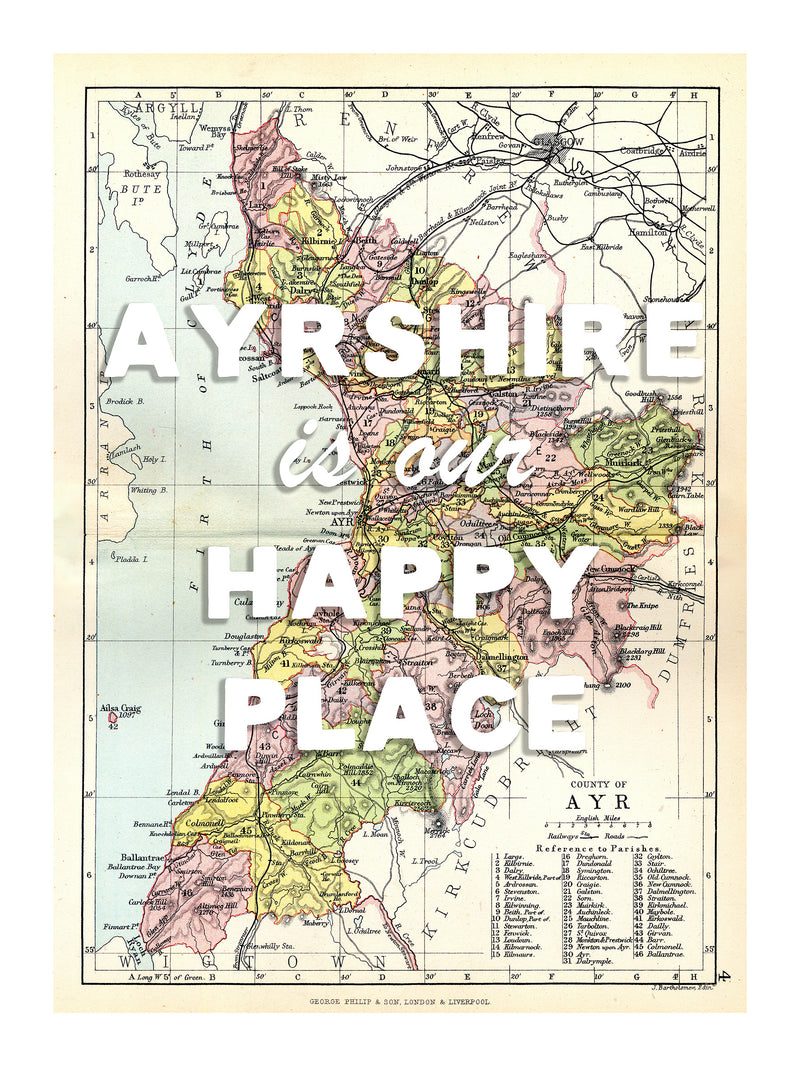 Happy Place Map With White Font - Personalised