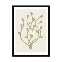 Abstract Neutral Seaweed Art Print No 2 | Coastal Graphic Wall Decor | Handcrafted Lino Cut Design - Framed