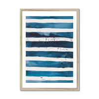 Sea Blue Wave Art 2| Abstract Lines Painting  - Framed