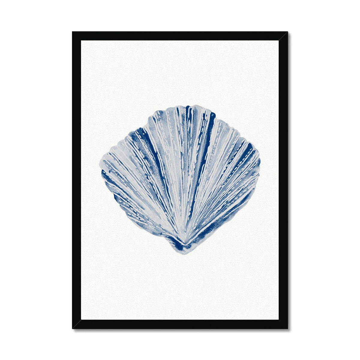 Watercolour Shell Art | Blue Fan Shell Print  - Framed