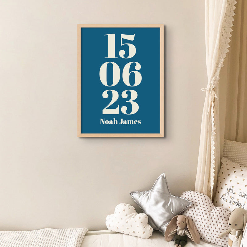 Personalised Date Art | Your Special Date on a Print | Marine Blue - Framed