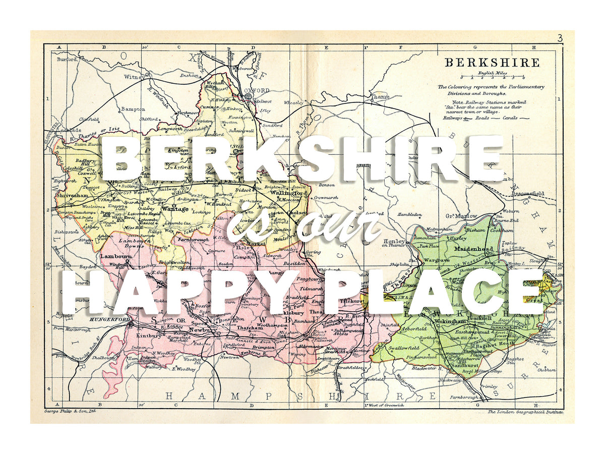 Happy Place Map With White Font - Personalised