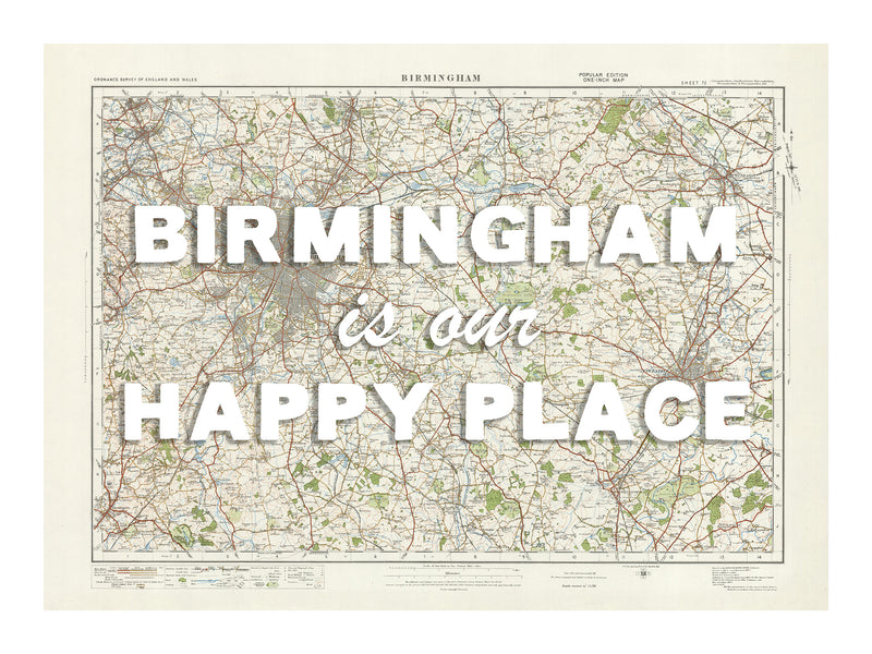 Happy Place Map With White Font - Personalised