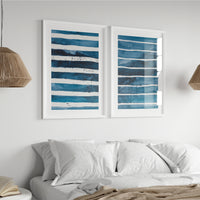 Sea Blue Wave Art 1 | Abstract Lines Painting - Framed