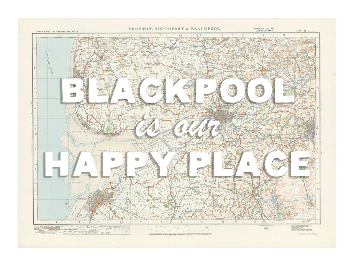 Happy Place Map With White Font - Personalised