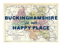 Happy Place Map Print With Blue Font - Personalised