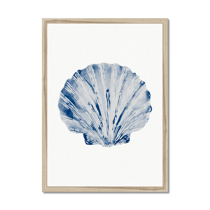 Watercolour Shell Art | Blue Art Scallop Shell Print - Framed