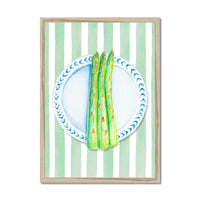 Asparagus Painting on Green Stripe | Kitchen Wall Art - Framed