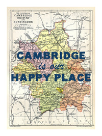 Happy Place Map Print With Blue Font - Personalised