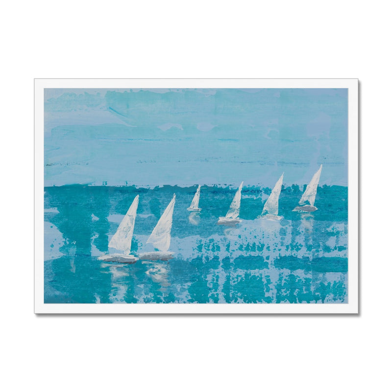 White Sail Regatta | Sailing Painting | Nautical Sailing Regatta Painting  - Framed