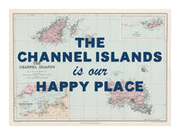 Happy Place Map Print With Blue Font - Personalised