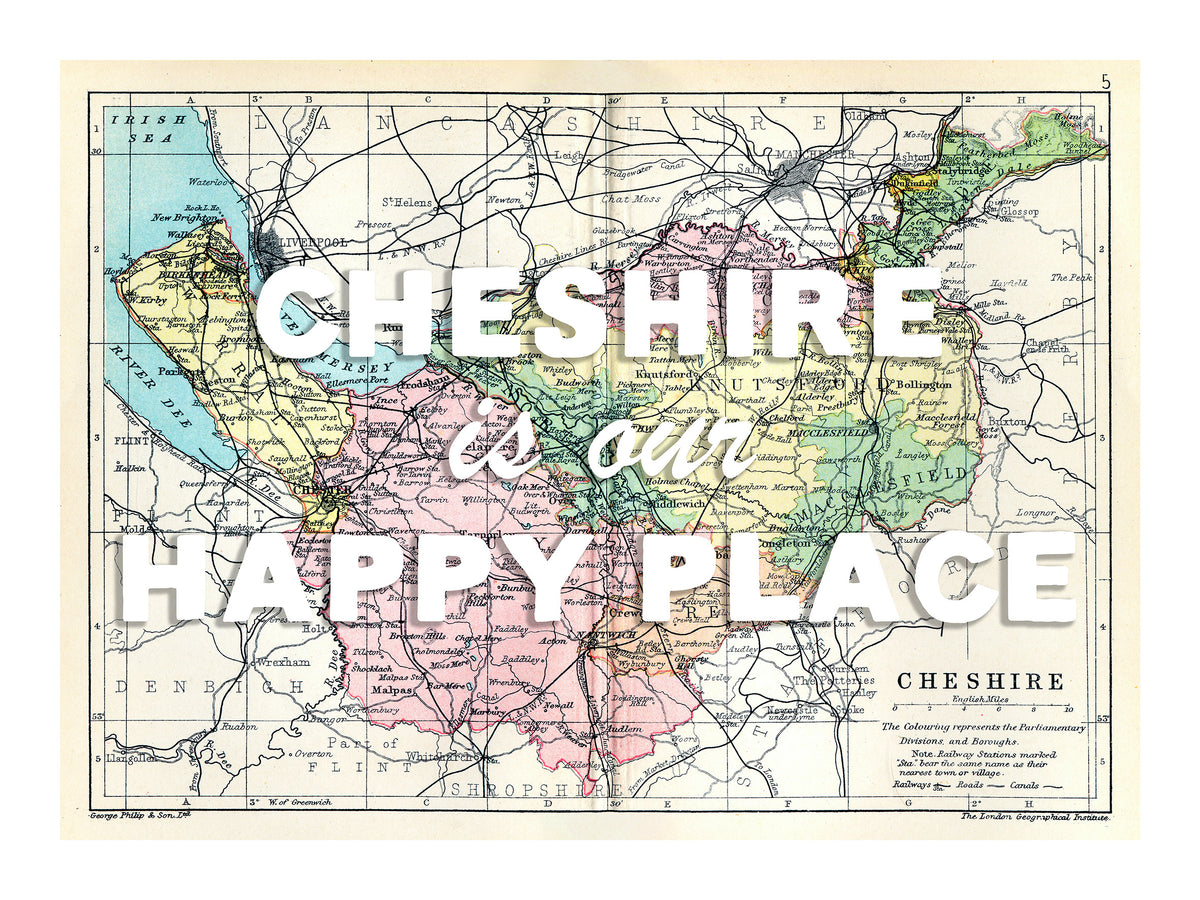 Happy Place Map With White Font - Personalised