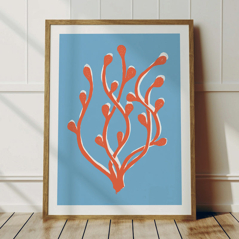 Abstract Colourful Seaweed Art Print No 2 | Coastal Graphic Wall Decor | Handcrafted Lino Cut Design - Unframed