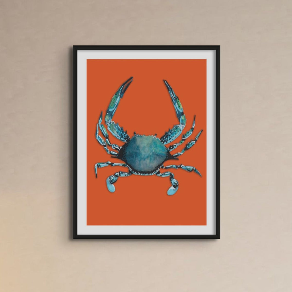 Crab Painting | Colourful Kitchen Wall Print | Crab Painting on Red Background - Unframed