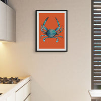 Crab Painting | Shellfish Kitchen Wall Print | Orange Red - Unframed