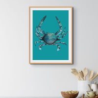 Crab Print | Shellfish Kitchen Wall Art | Teal Green - Unframed