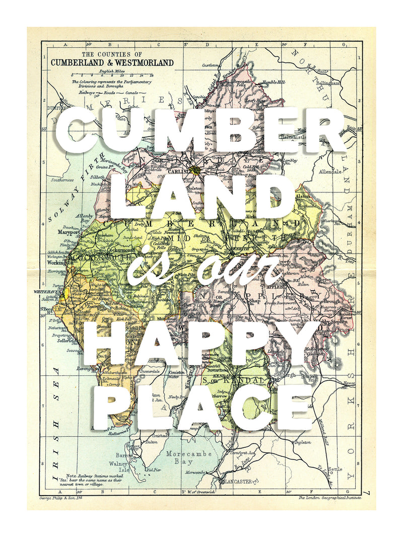 Happy Place Map With White Font - Personalised