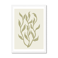 Abstract Neutral Seaweed Art Print No 1 | Coastal Graphic Wall Decor | Handcrafted Lino Cut Design - Framed