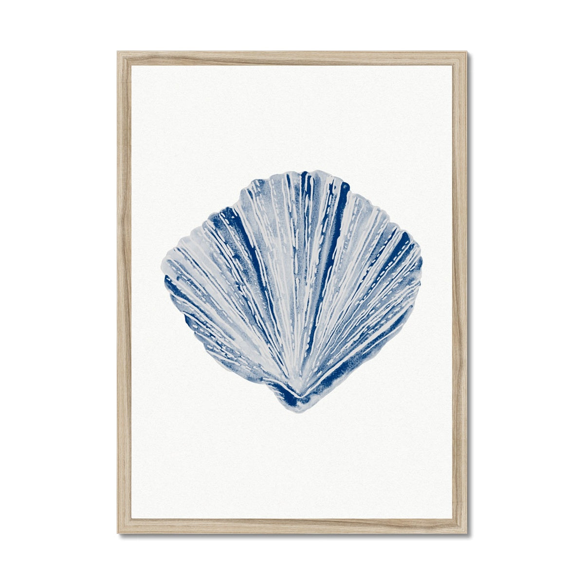 Watercolour Shell Art | Blue Fan Shell Print  - Framed