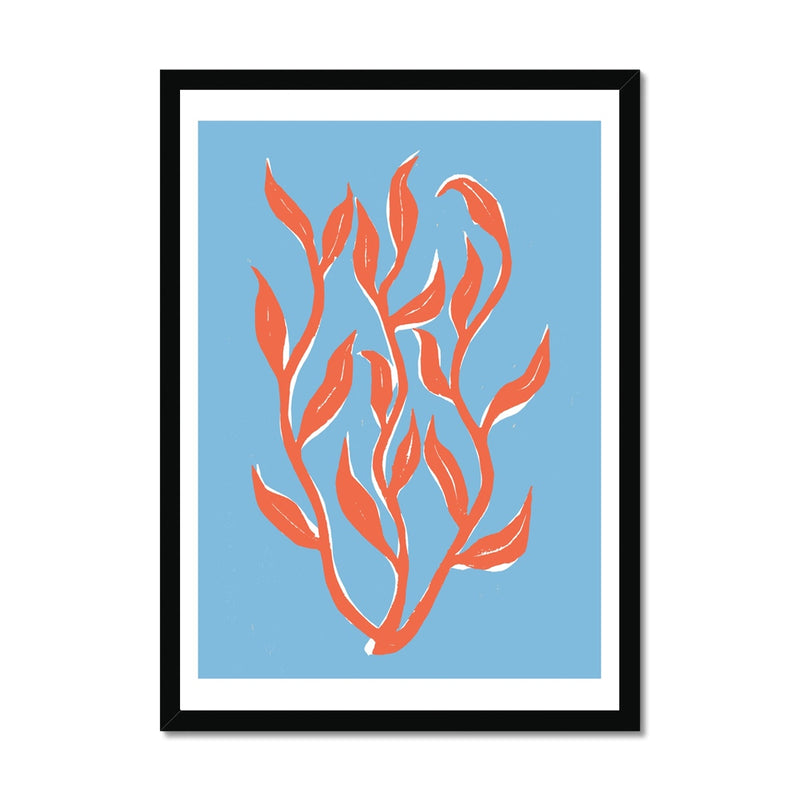 Abstract Colourful Seaweed Art Print No 1 | Coastal Graphic Wall Decor | Handcrafted Lino Cut Design - Framed